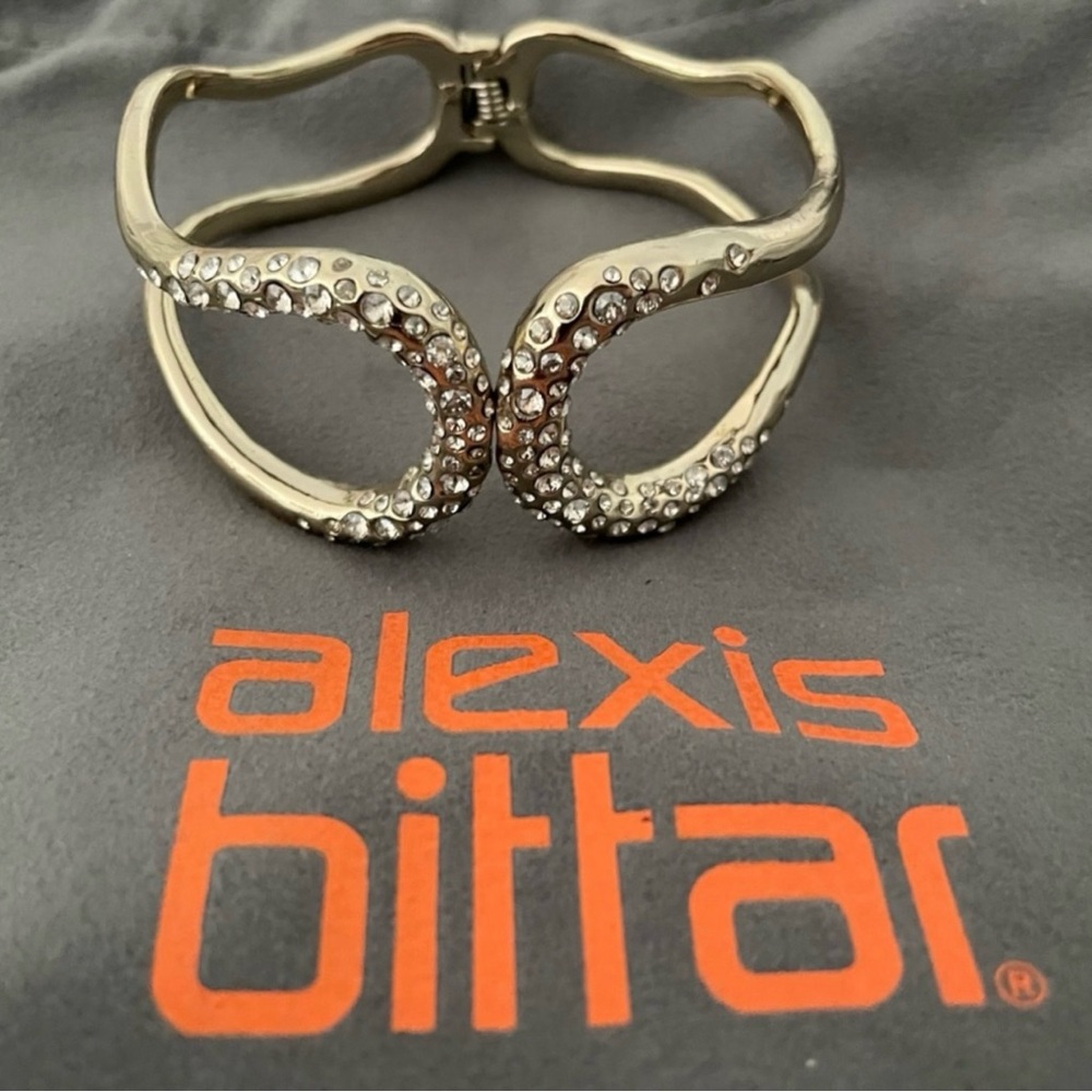 HTF Like New Alexis Bittar Gold Tone Miss Haversham Hinged Cuff Liquid C…